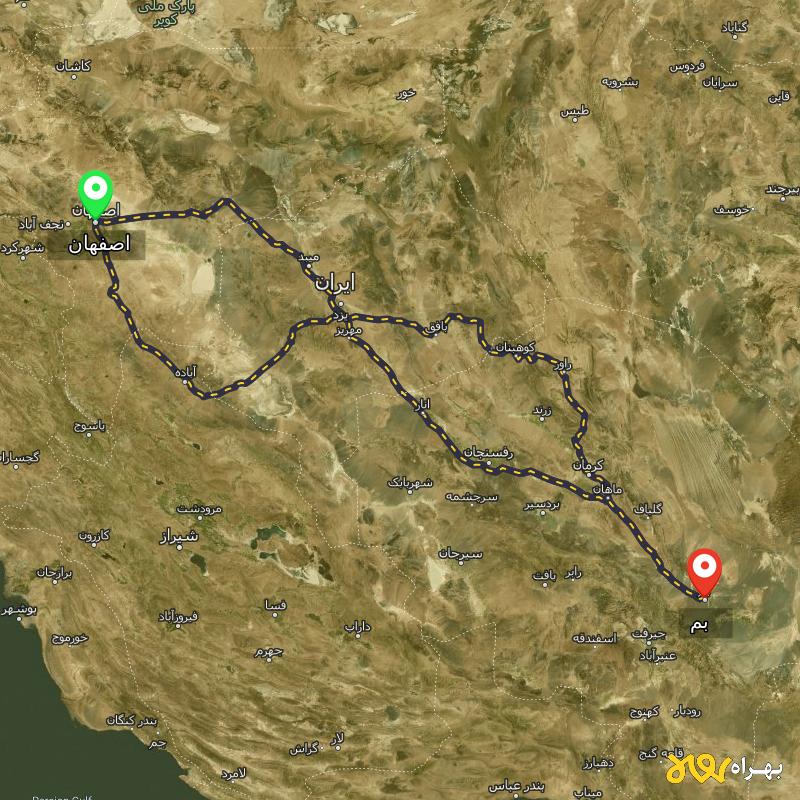 مسافت و فاصله بم تا اصفهان از ۳ مسیر - اردیبهشت ۱۴۰۳