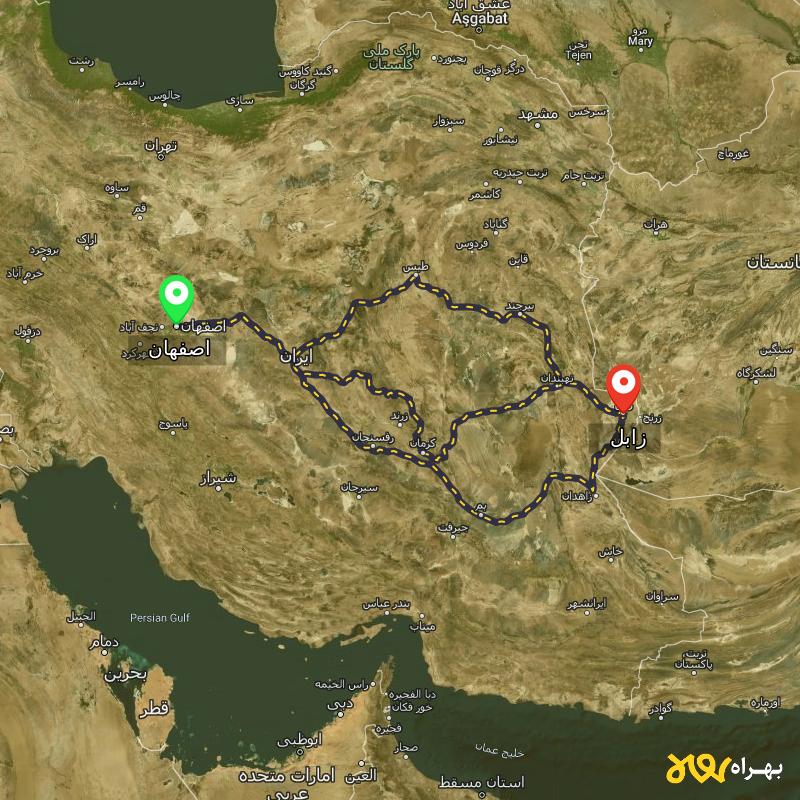 مسافت و فاصله زابل تا اصفهان از ۳ مسیر - اردیبهشت ۱۴۰۳