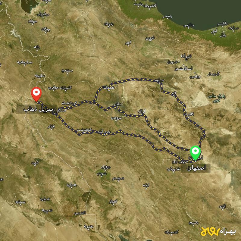 مسافت و فاصله سرپل ذهاب - کرمانشاه تا اصفهان از ۳ مسیر - اردیبهشت ۱۴۰۳