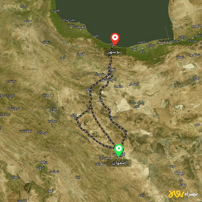 مسافت و فاصله نوشهر - مازندران تا اصفهان از ۳ مسیر - اردیبهشت ۱۴۰۳