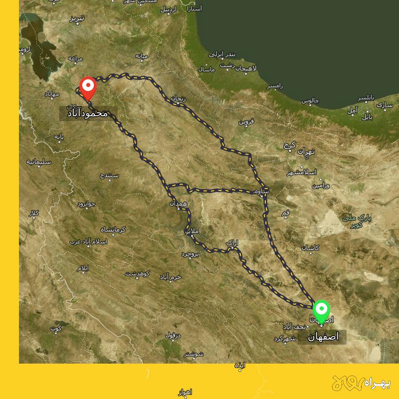 مسافت و فاصله محمودآباد - آذربایجان غربی تا اصفهان از ۳ مسیر - مرداد ۱۴۰۳