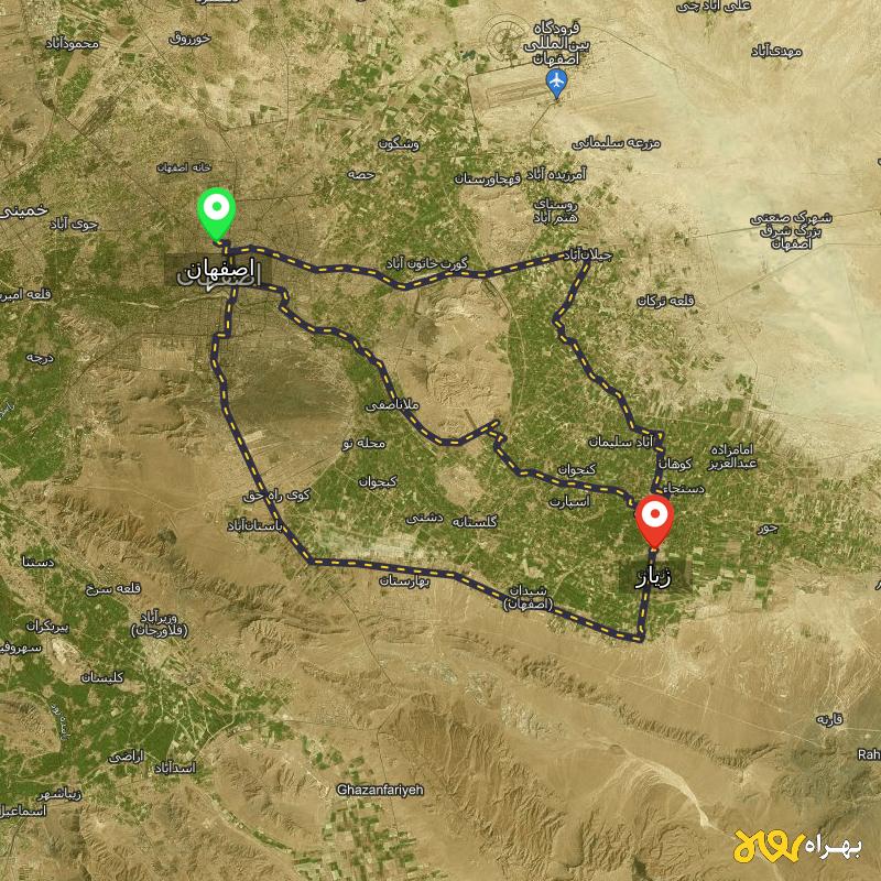 مسافت و فاصله زیار - اصفهان تا اصفهان از ۳ مسیر - اردیبهشت ۱۴۰۳
