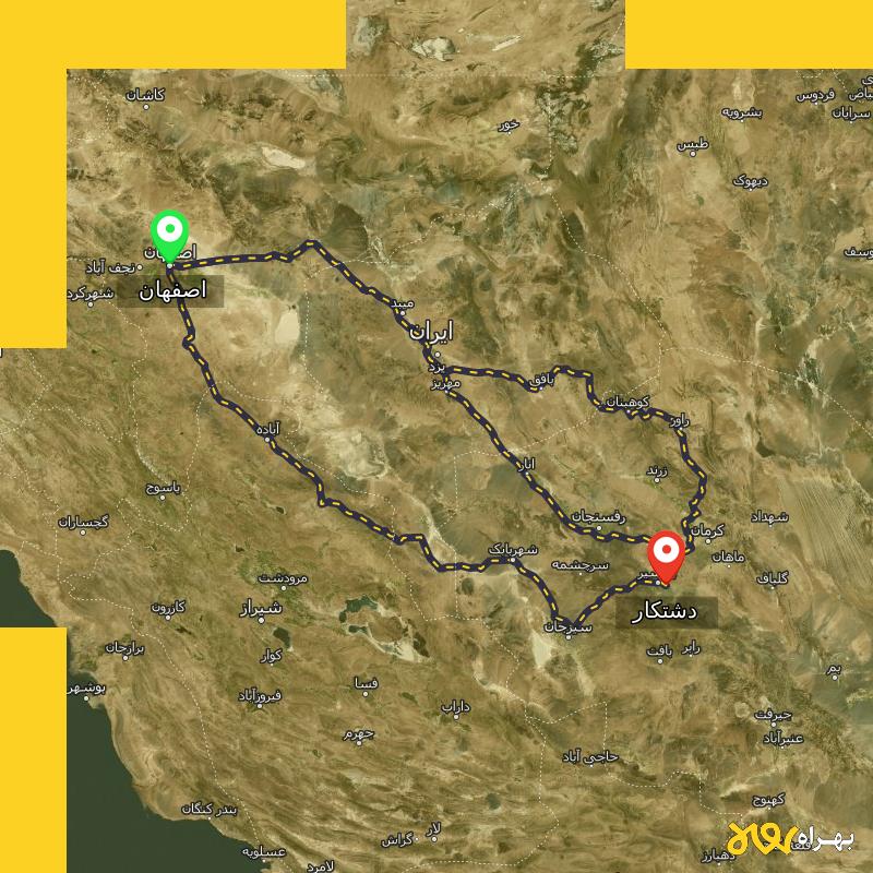 مسافت و فاصله دشتکار - کرمان تا اصفهان از ۳ مسیر - شهریور ۱۴۰۳