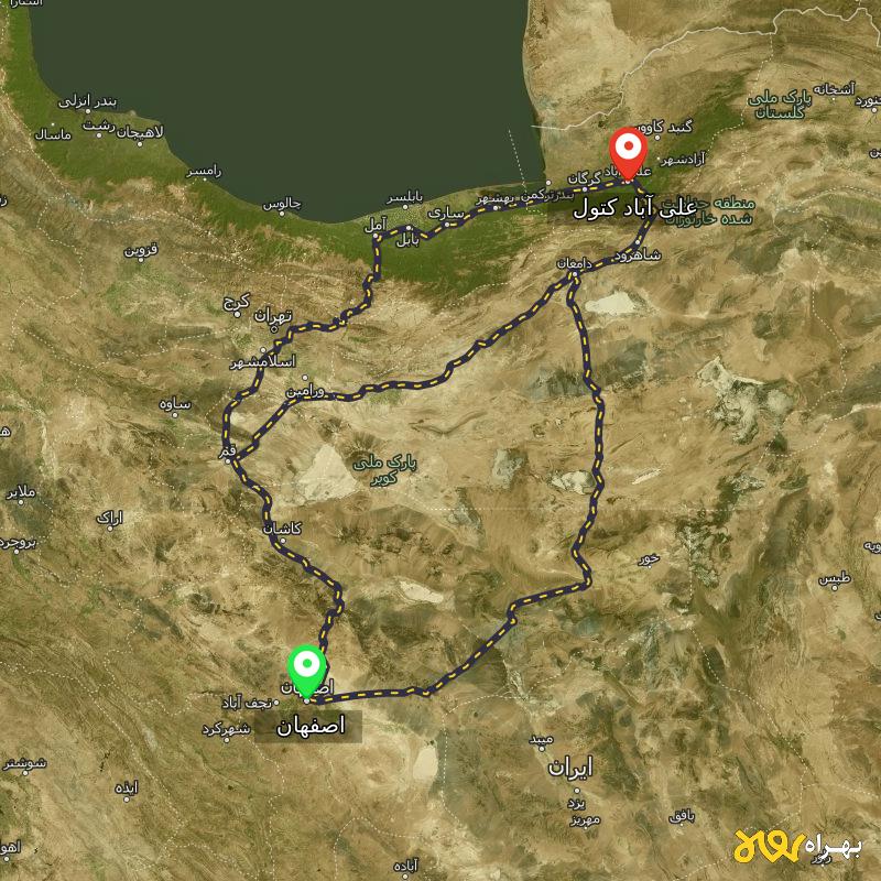 مسافت و فاصله علی آباد کتول - گلستان تا اصفهان از ۳ مسیر - مرداد ۱۴۰۳