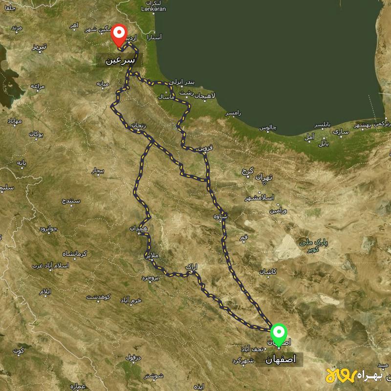 مسافت و فاصله سرعین - اردبیل تا اصفهان از ۳ مسیر - مرداد ۱۴۰۳