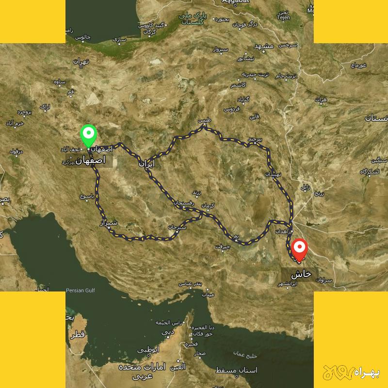 مسافت و فاصله خاش - سیستان و بلوچستان تا اصفهان از ۳ مسیر - اردیبهشت ۱۴۰۳