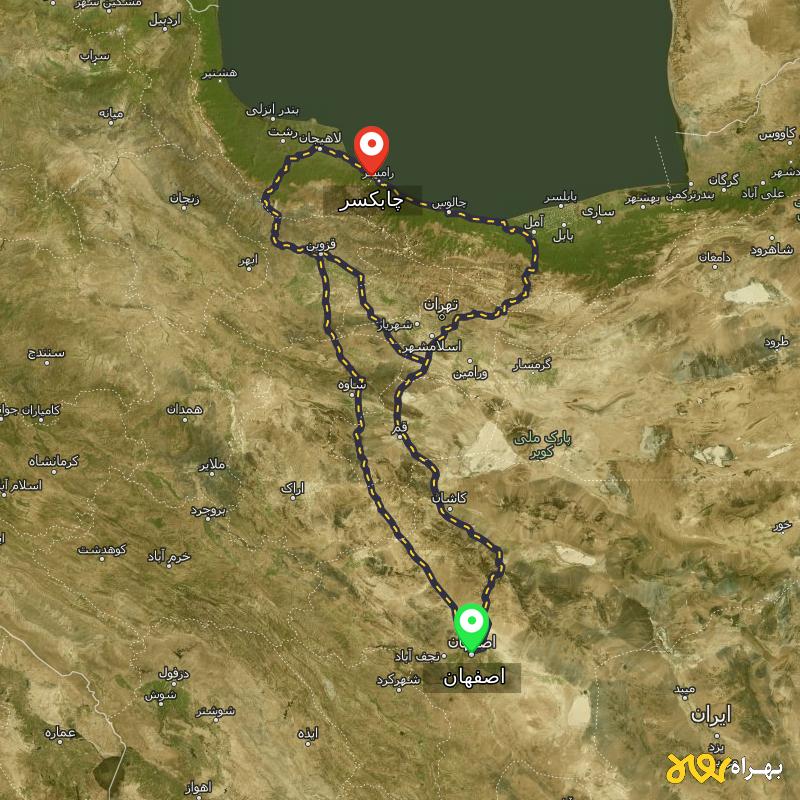 مسافت و فاصله چابکسر - گیلان تا اصفهان از ۳ مسیر - آذر ۱۴۰۳