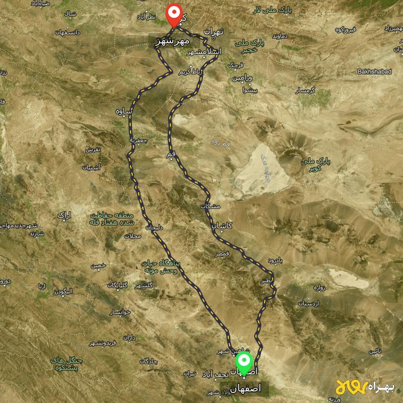 مسافت و فاصله مهرشهر - کرج تا اصفهان از ۲ مسیر - اردیبهشت ۱۴۰۳