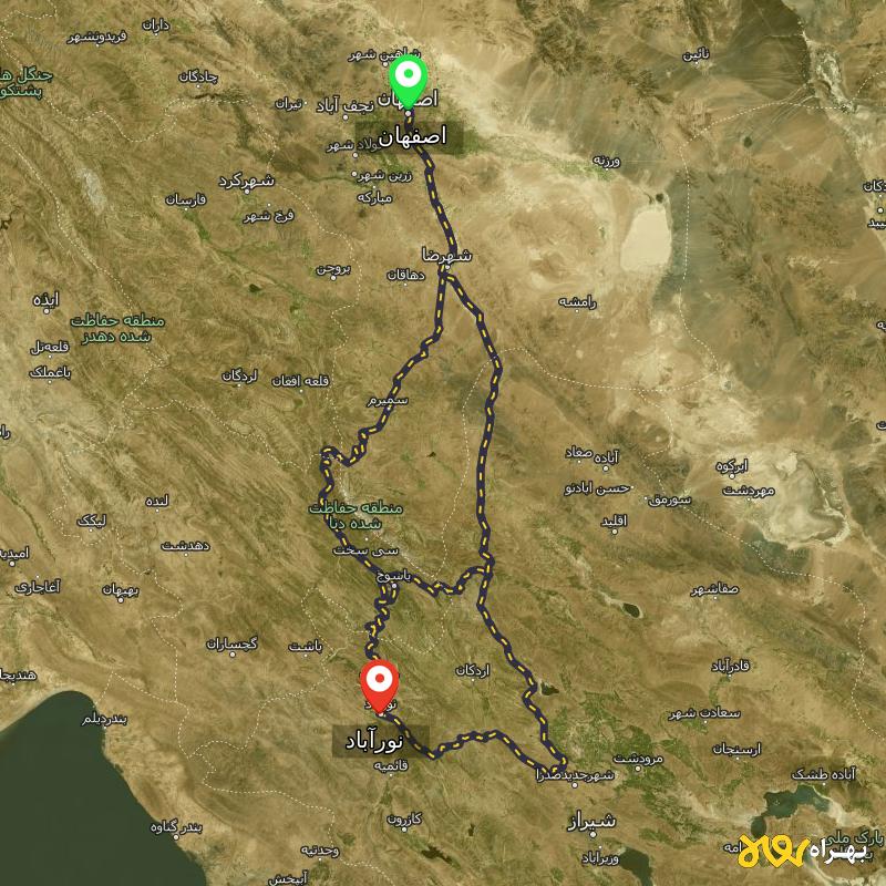 مسافت و فاصله نورآباد - نورآباد ممسنی تا اصفهان از ۳ مسیر - اردیبهشت ۱۴۰۳