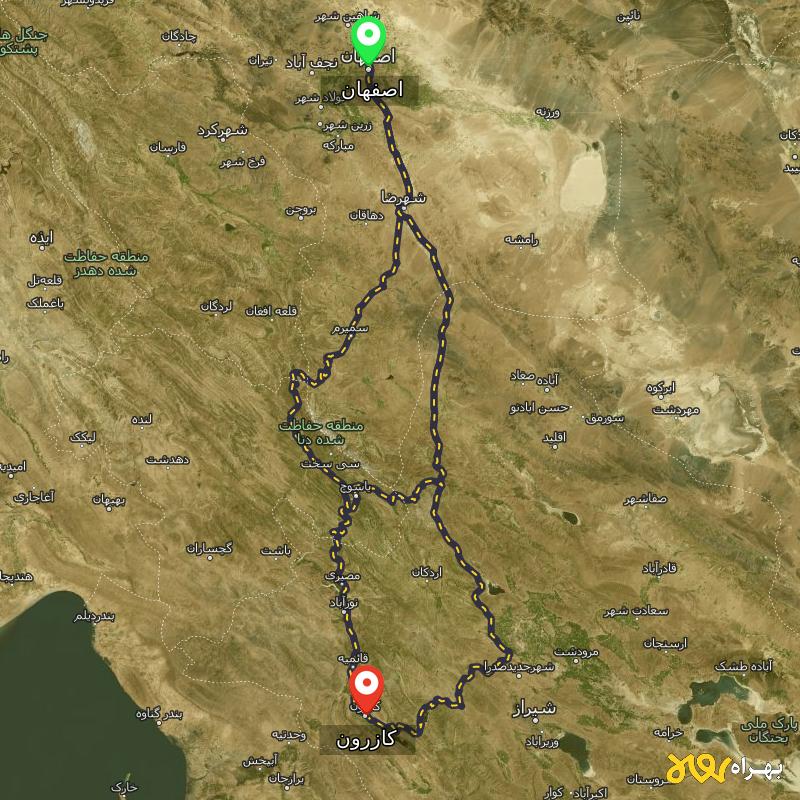 مسافت و فاصله کازرون - فارس تا اصفهان از ۳ مسیر - اردیبهشت ۱۴۰۳