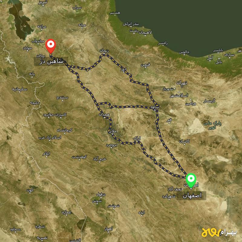 مسافت و فاصله شاهین دژ - آذربایجان غربی تا اصفهان از 3 مسیر - مسیریاب بهراه