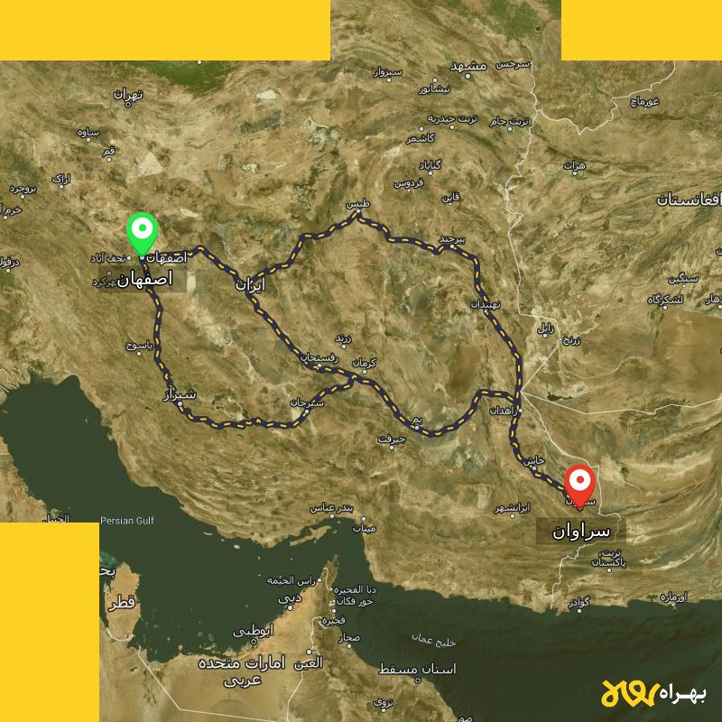 مسافت و فاصله سراوان - سیستان و بلوچستان تا اصفهان از 3 مسیر - مسیریاب بهراه