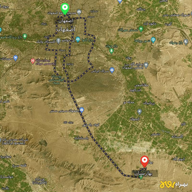 مسافت و فاصله بهارستان - اصفهان تا اصفهان از ۳ مسیر - اردیبهشت ۱۴۰۳