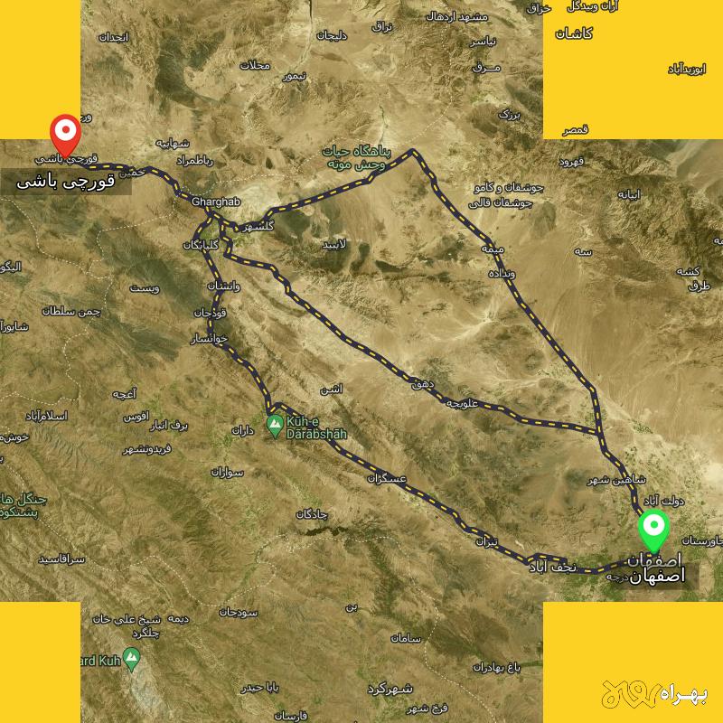 مسافت و فاصله قورچی باشی - مرکزی تا اصفهان از ۳ مسیر - دی ۱۴۰۳