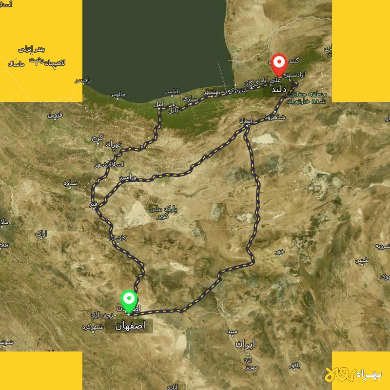 مسافت و فاصله دلند - گلستان تا اصفهان از ۳ مسیر - دی ۱۴۰۳