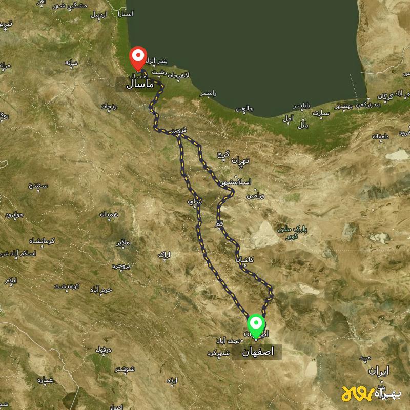 مسافت و فاصله ماسال - گیلان تا اصفهان از ۲ مسیر - اردیبهشت ۱۴۰۳