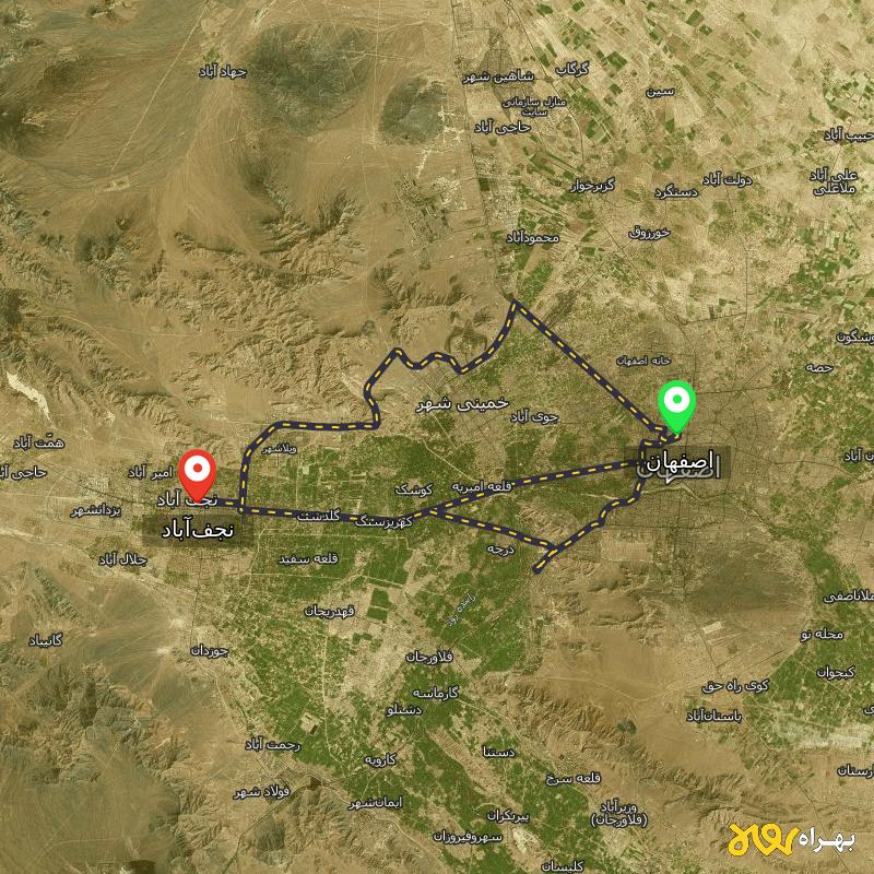 مسافت و فاصله نجف‌آباد تا اصفهان از ۳ مسیر - اردیبهشت ۱۴۰۳