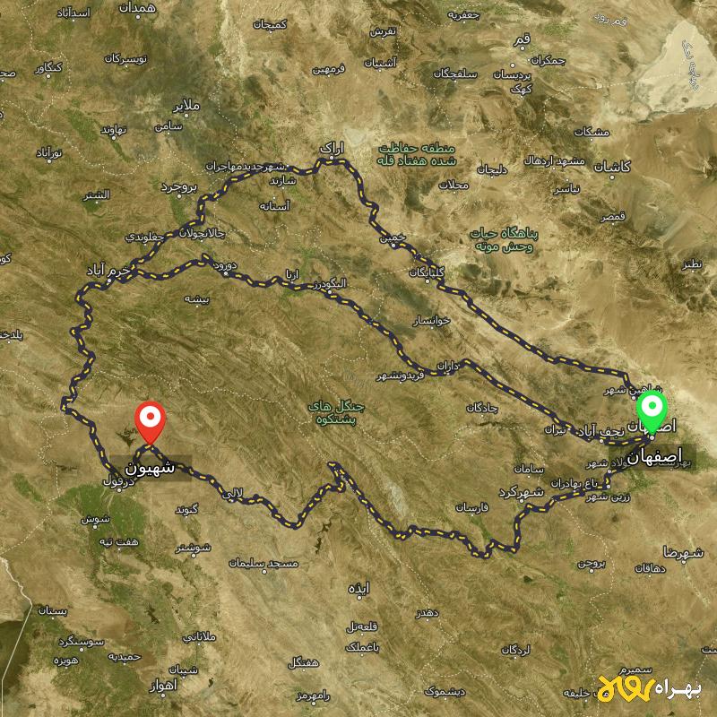 مسافت و فاصله شهیون - خوزستان تا اصفهان از ۳ مسیر - دی ۱۴۰۳