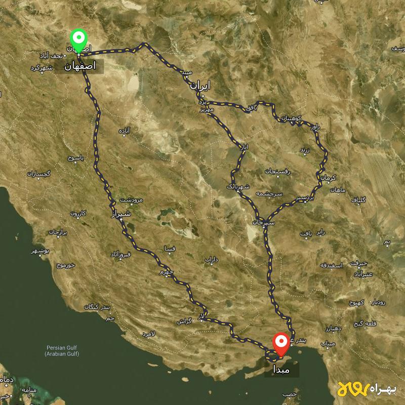 مسافت و فاصله شهر درگهان - هرمزگان تا اصفهان از ۳ مسیر - اردیبهشت ۱۴۰۳