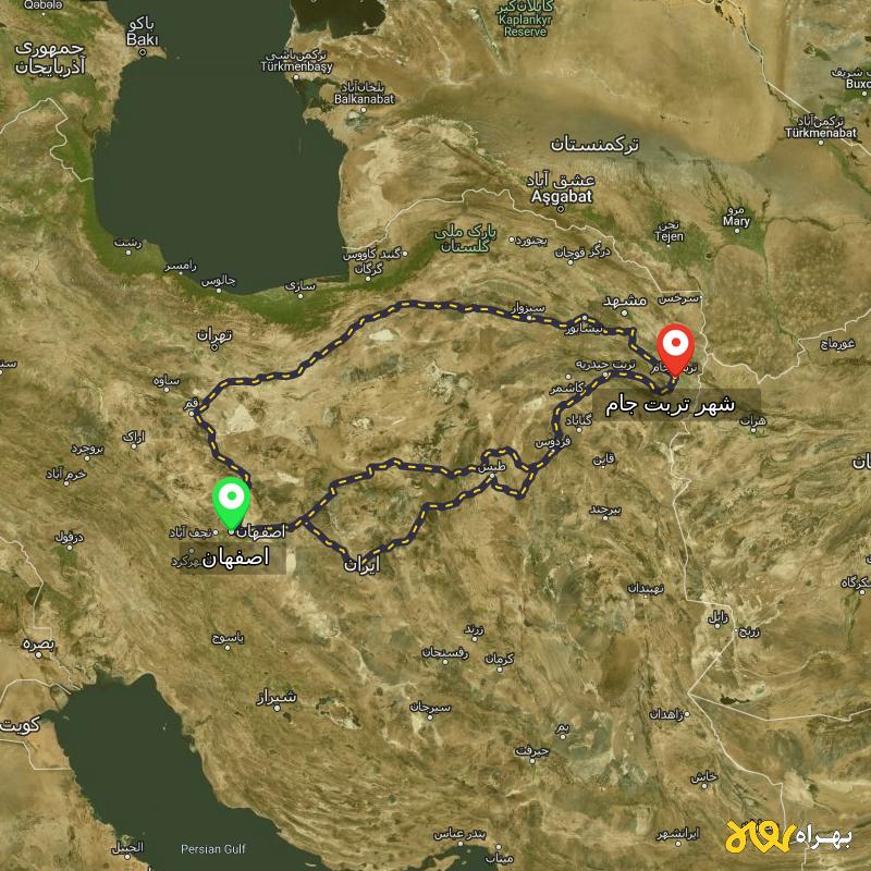 مسافت و فاصله شهر تربت جام تا اصفهان از ۳ مسیر - اردیبهشت ۱۴۰۳