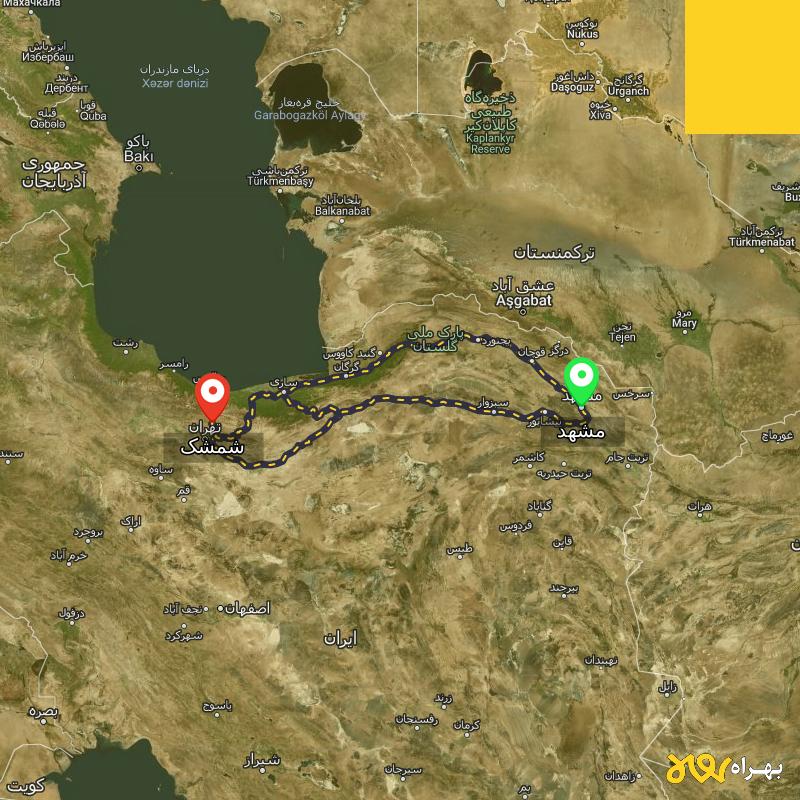 مسافت و فاصله شمشک - تهران تا مشهد از ۳ مسیر - مرداد ۱۴۰۳