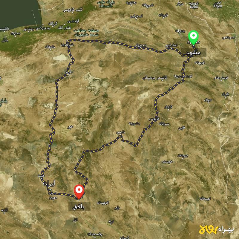 مسافت و فاصله بافق - یزد تا مشهد از ۲ مسیر - اردیبهشت ۱۴۰۳