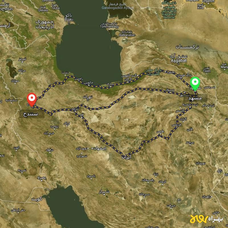 مسافت و فاصله سنندج تا مشهد از ۳ مسیر - اردیبهشت ۱۴۰۳