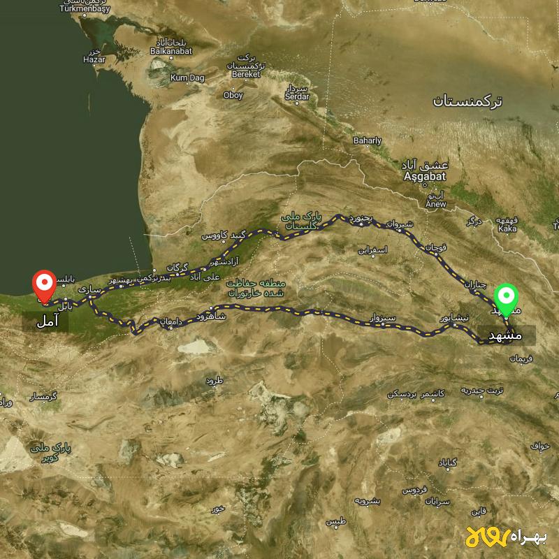 مسافت و فاصله آمل تا مشهد از ۲ مسیر - اردیبهشت ۱۴۰۳