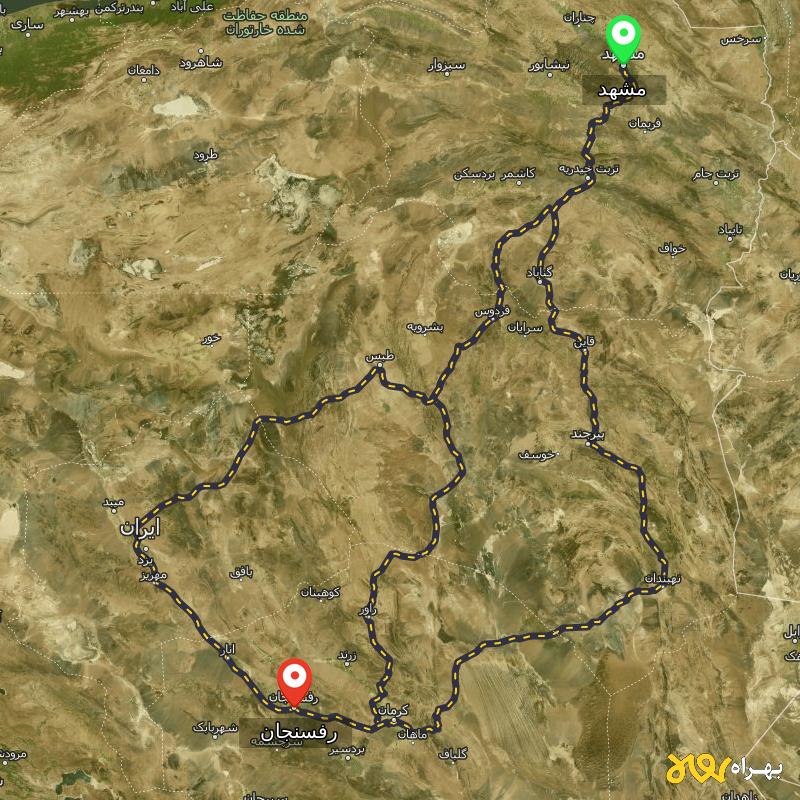 مسافت و فاصله رفسنجان تا مشهد از 3 مسیر - مسیریاب بهراه