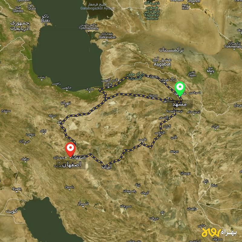 مسافت و فاصله اصفهان تا مشهد از ۳ مسیر - مرداد ۱۴۰۳