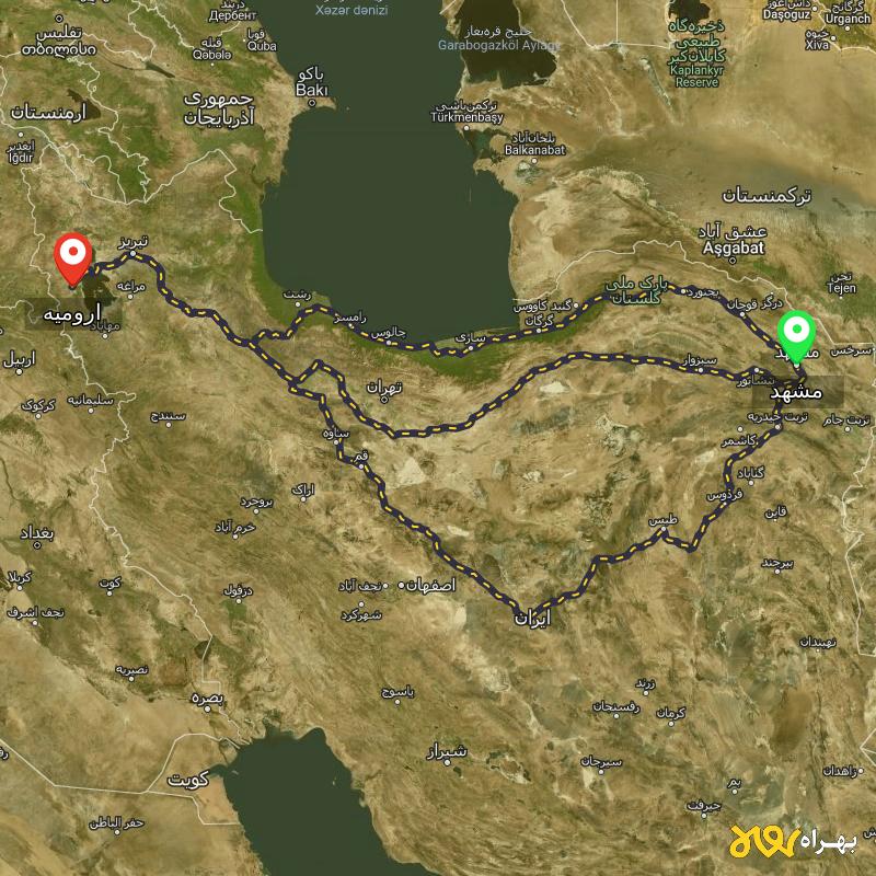 مسافت و فاصله ارومیه تا مشهد از ۳ مسیر - اردیبهشت ۱۴۰۳