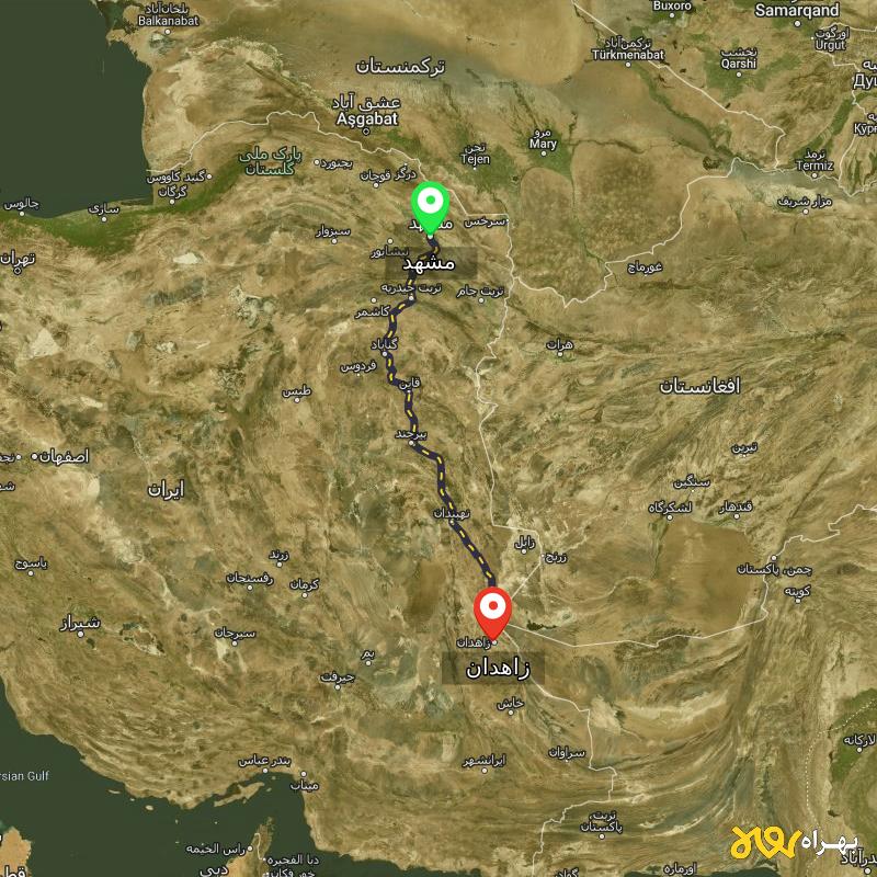 مسافت و فاصله زاهدان تا مشهد - اردیبهشت ۱۴۰۳
