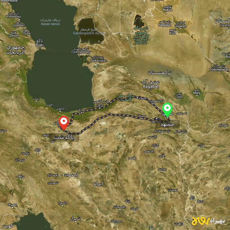 مسافت و فاصله پاکدشت - تهران تا مشهد از 2 مسیر - مسیریاب بهراه