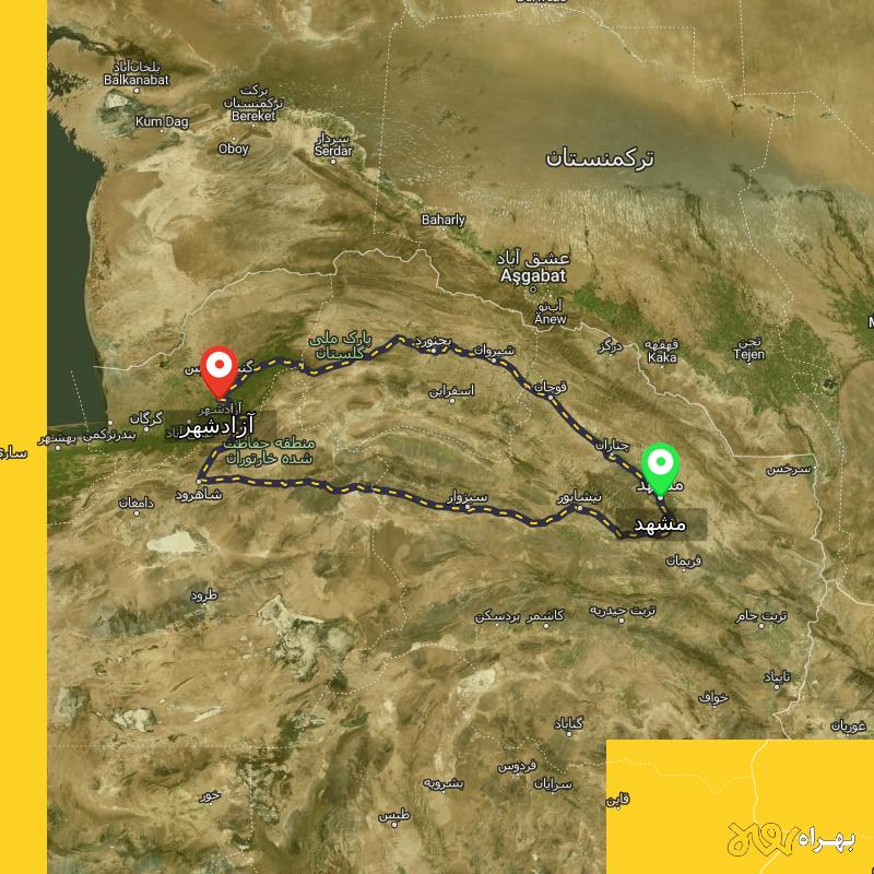 مسافت و فاصله آزادشهر - گلستان تا مشهد از ۲ مسیر - دی ۱۴۰۳
