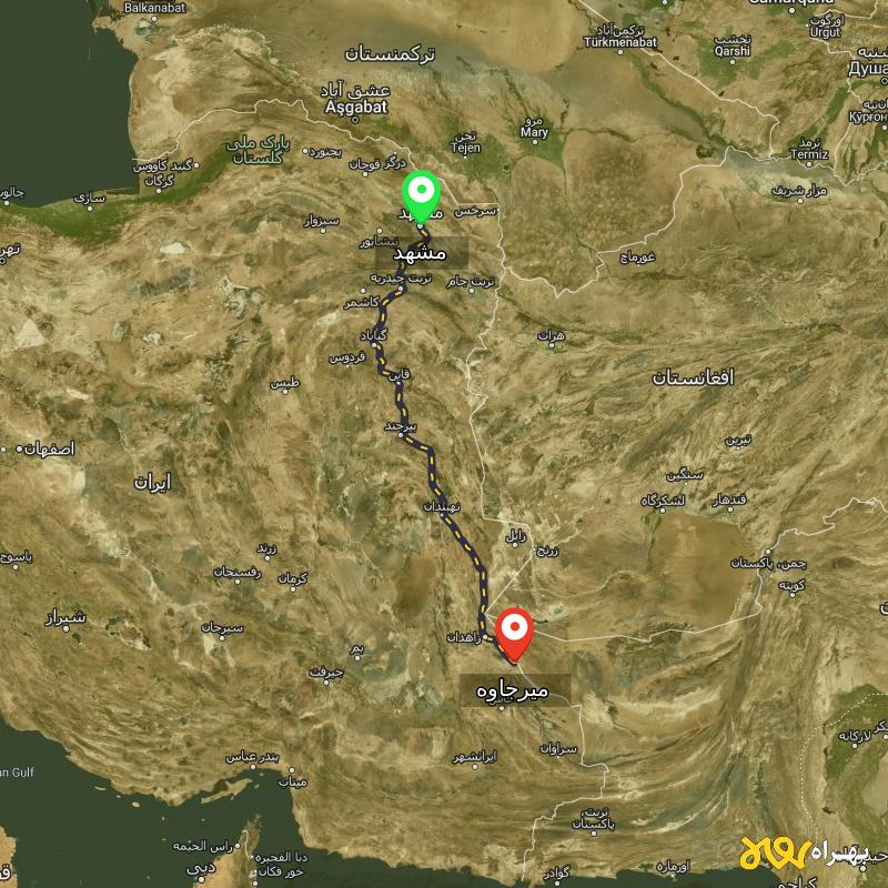 مسافت و فاصله میرجاوه - سیستان و بلوچستان تا مشهد - اردیبهشت ۱۴۰۳