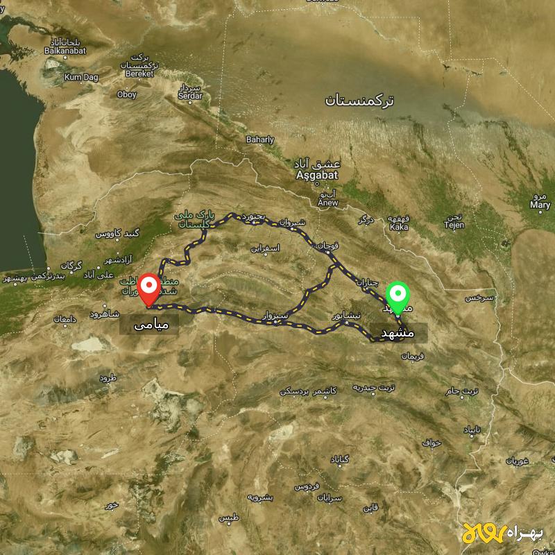 مسافت و فاصله میامی - سمنان تا مشهد از ۳ مسیر - اردیبهشت ۱۴۰۳