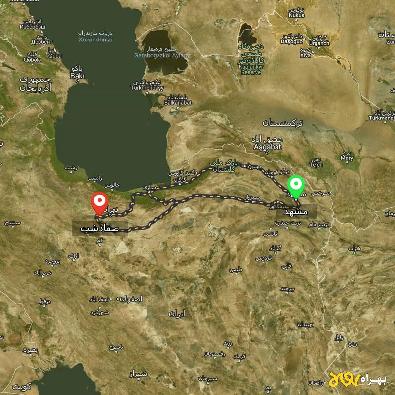مسافت و فاصله صفادشت - تهران تا مشهد از 3 مسیر - مسیریاب بهراه