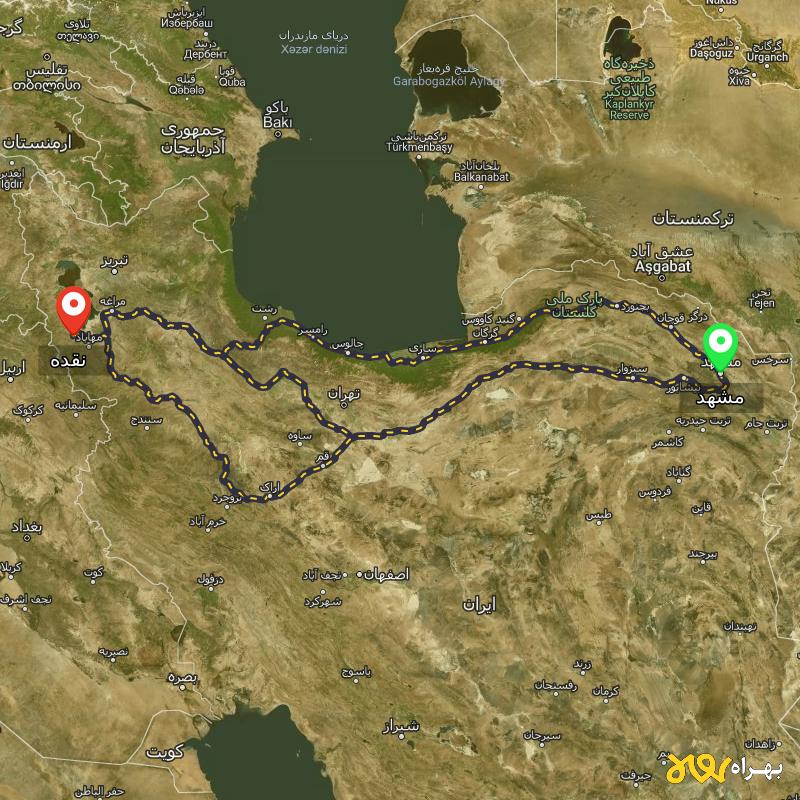 مسافت و فاصله نقده - آذربایجان غربی تا مشهد از ۳ مسیر - اردیبهشت ۱۴۰۳