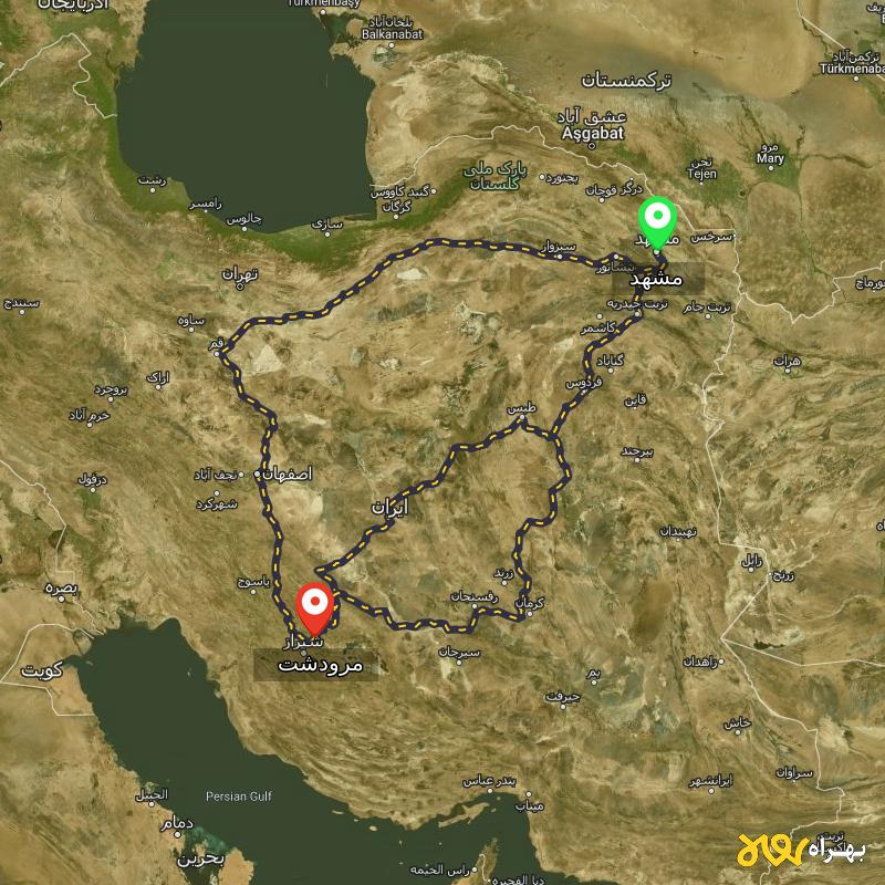 مسافت و فاصله مرودشت - فارس تا مشهد از 3 مسیر - مسیریاب بهراه