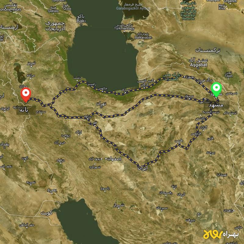 مسافت و فاصله بانه - کردستان تا مشهد از 3 مسیر - مسیریاب بهراه