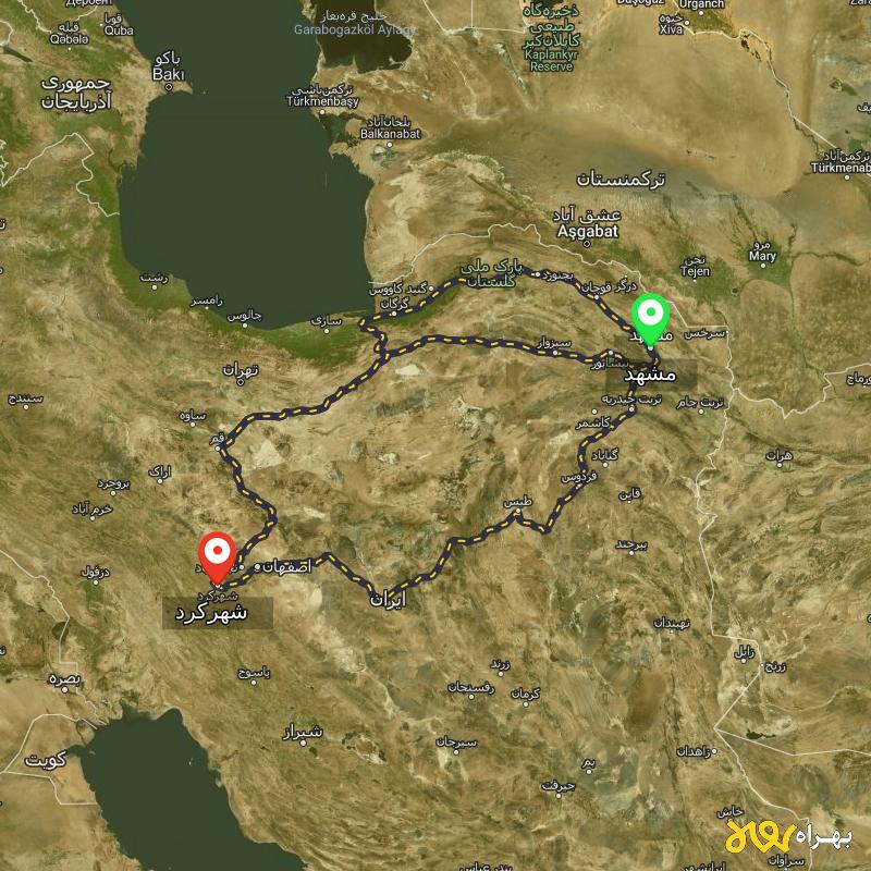 مسافت و فاصله شهرکرد تا مشهد از 3 مسیر - مسیریاب بهراه