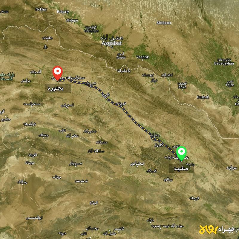 مسافت و فاصله بجنورد تا مشهد - مرداد ۱۴۰۳
