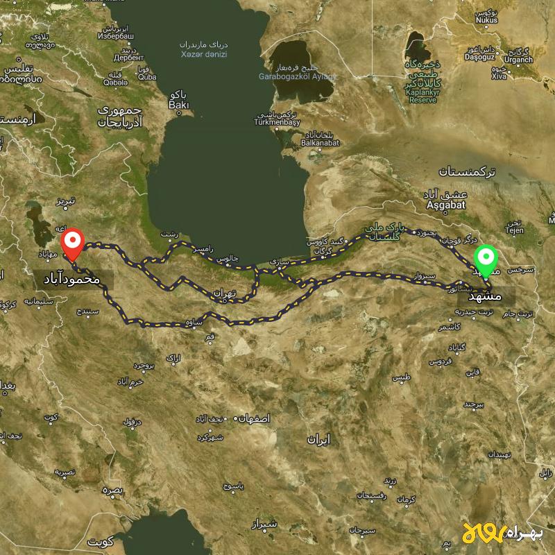 مسافت و فاصله محمودآباد - آذربایجان غربی تا مشهد از ۳ مسیر - مرداد ۱۴۰۳
