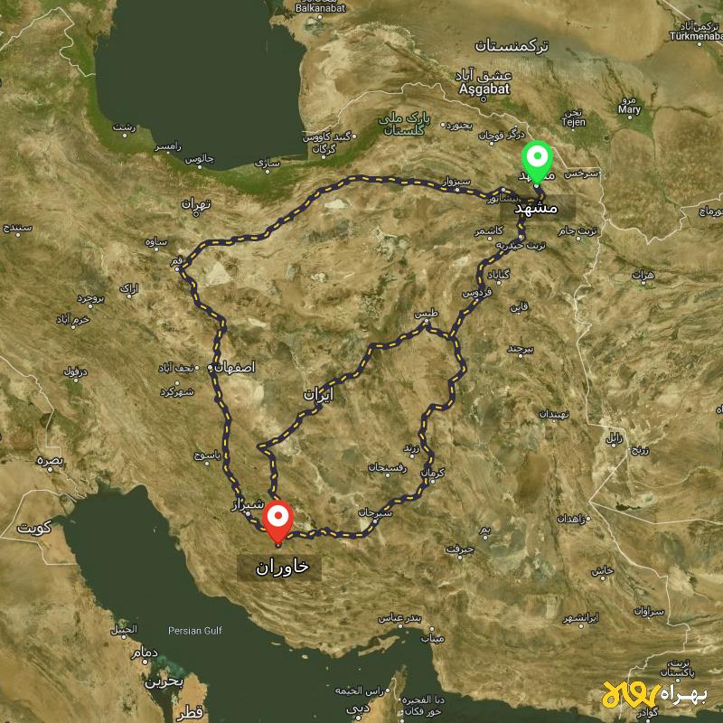 مسافت و فاصله خاوران - فارس تا مشهد از ۳ مسیر - مرداد ۱۴۰۳