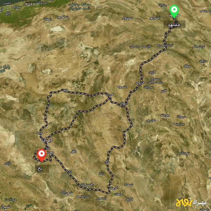 مسافت و فاصله بخ - یزد تا مشهد از ۳ مسیر - اردیبهشت ۱۴۰۳