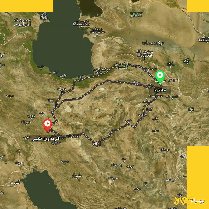 مسافت و فاصله فریدون شهر - اصفهان تا مشهد از ۳ مسیر - مرداد ۱۴۰۳