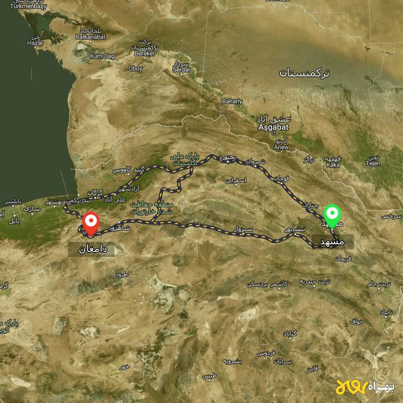 مسافت و فاصله دامغان - سمنان تا مشهد از ۳ مسیر - اردیبهشت ۱۴۰۳