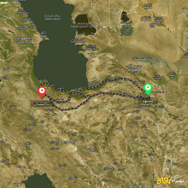 مسافت و فاصله تاکستان - قزوین تا مشهد از ۳ مسیر - اردیبهشت ۱۴۰۳