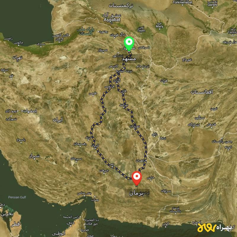 مسافت و فاصله بزمان - سیستان و بلوچستان تا مشهد از ۲ مسیر - مرداد ۱۴۰۳