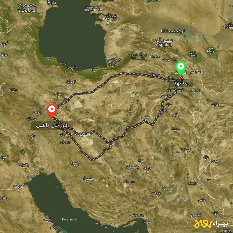 مسافت و فاصله قورچی باشی - مرکزی تا مشهد از ۳ مسیر - شهریور ۱۴۰۳